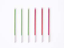 Load image into Gallery viewer, Slim Tall Green and Red Birthday Candles
