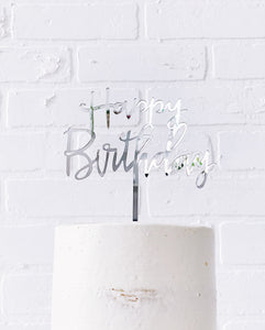 Cursive "Happy Birthday" Cake Topper - Blue, Gold, Pink or Silver