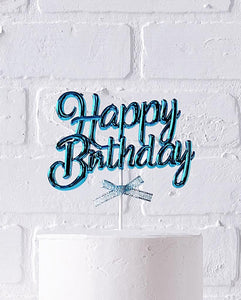 3D "Happy Birthday" Cake Topper - Blue, Pink, and Silver