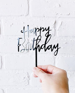 Cursive "Happy Birthday" Shiny Cake Topper